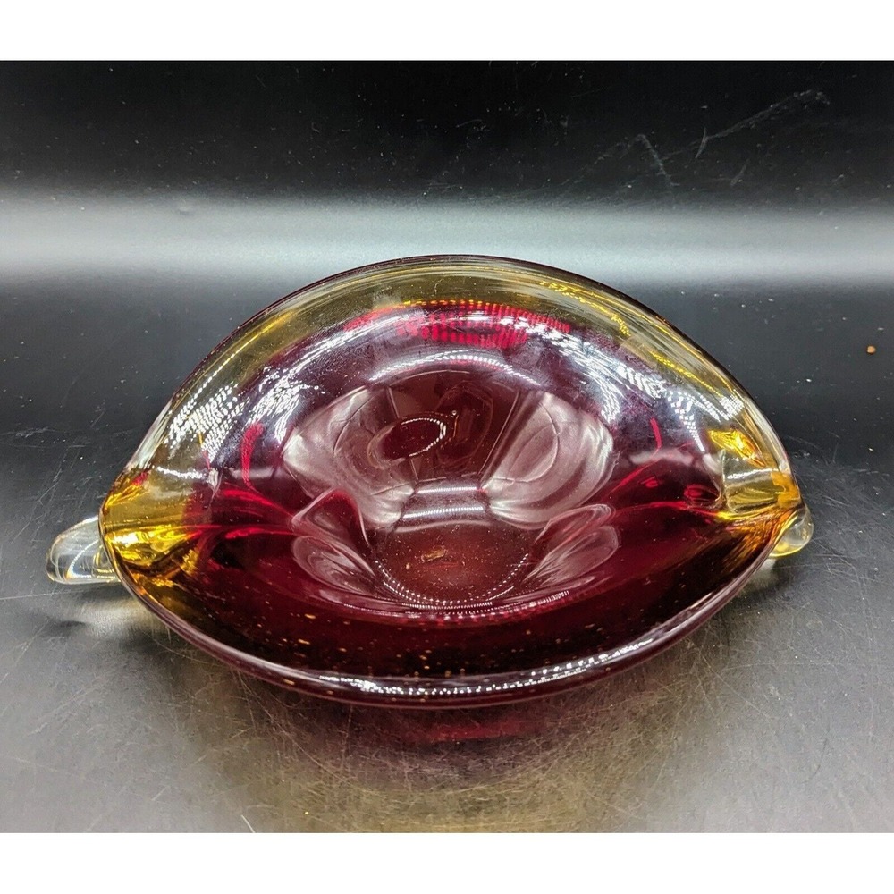 Vintage Mid- Century Murano Art Glass Ruby Red Amberina 9.75" Candy Dish Italy